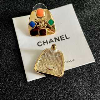 CHANEL Mosaic CC Color Accent Stud Earrings