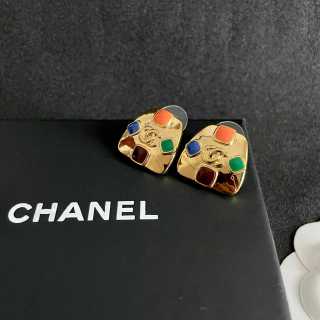 CHANEL Mosaic CC Color Accent Stud Earrings