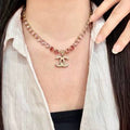 CHANEL Rosé Crystal Charm Necklace
