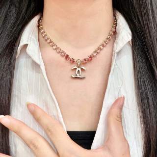 CHANEL Rosé Crystal Charm Necklace