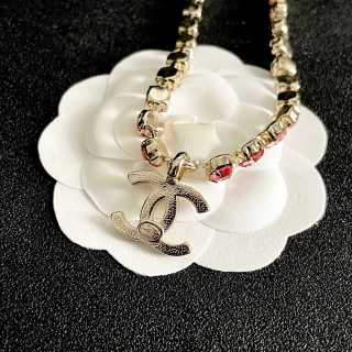 CHANEL Rosé Crystal Charm Necklace