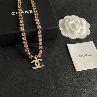 CHANEL Rosé Crystal Charm Necklace