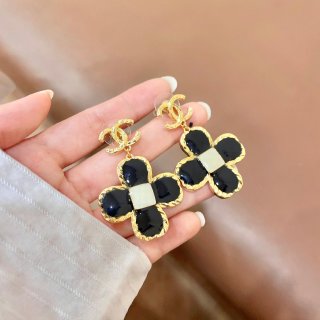 CHANEL Midnight Clover CC Drop Earrings