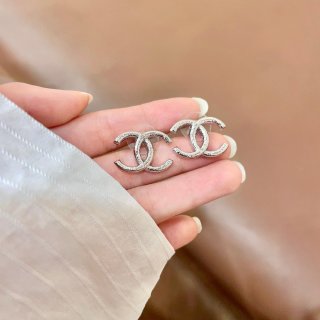 CHANEL Silver Orbit CC Stud Earrings
