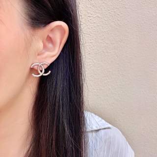 CHANEL Silver Orbit CC Stud Earrings