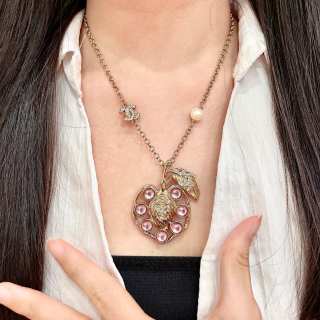 Chanel Vintage Floral Pink Crystal Pendant Necklace – Elegant Luxury Fashion Jewelry