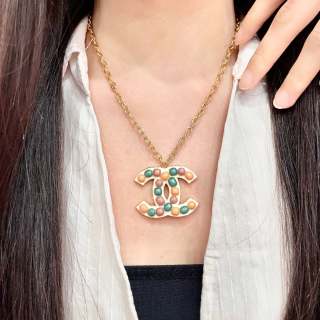 Chanel Colorful Gemstone CC Pendant Necklace – Elegant Luxury Fashion Jewelry