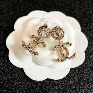 Chanel Color Crystal CC Stud Earrings – Elegant Luxury Fashion Jewelry