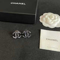 Chanel Silver Crystal CC Stud Earrings – Elegant Luxury Fashion Jewelry