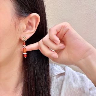 Chanel Red Bead Pearl Drop Earrings