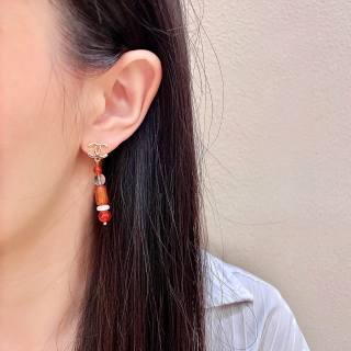 Chanel Red Bead Pearl Drop Earrings