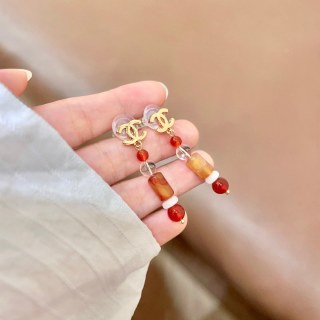 Chanel Red Bead Pearl Drop Earrings