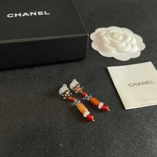 Chanel Red Bead Pearl Drop Earrings