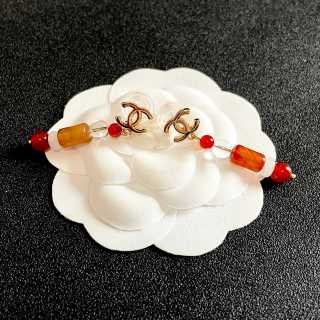 Chanel Red Bead Pearl Drop Earrings