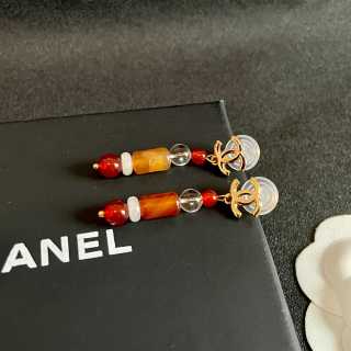 Chanel Red Bead Pearl Drop Earrings
