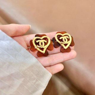 Chanel Vintage Heart Flower Stud Earrings