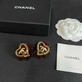 Chanel Vintage Heart Flower Stud Earrings