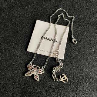 Chanel Crystal Bow Pendant Necklace