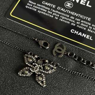 Chanel Crystal Bow Pendant Necklace