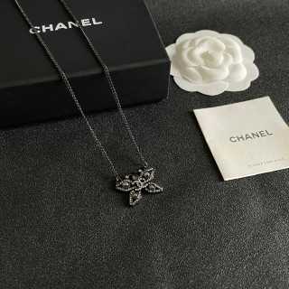 Chanel Crystal Bow Pendant Necklace