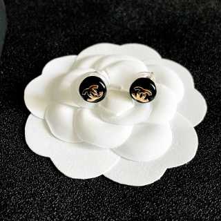 Chanel Vintage Round Enamel Signature Earrings