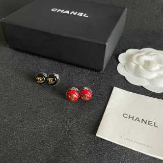 Chanel Vintage Round Enamel Signature Earrings