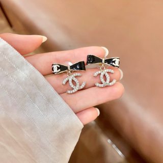 Chanel Elegant Bow CC Drop Stud Earrings