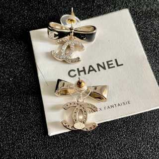 Chanel Elegant Bow CC Drop Stud Earrings