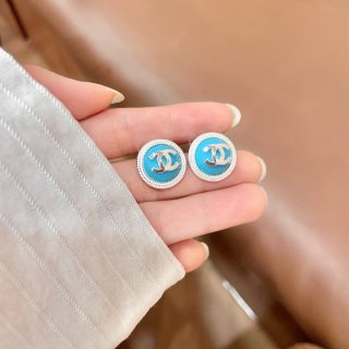 Chanel Turquoise Enamel Disc Stud Earrings
