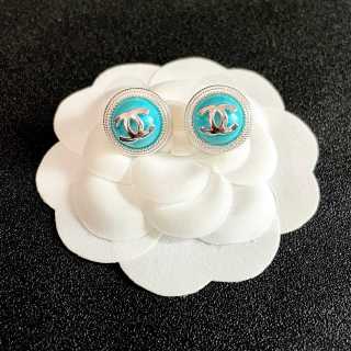 Chanel Turquoise Enamel Disc Stud Earrings