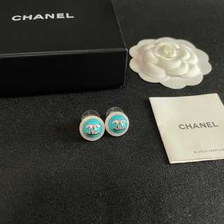 Chanel Turquoise Enamel Disc Stud Earrings