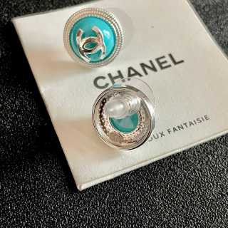 Chanel Turquoise Enamel Disc Stud Earrings