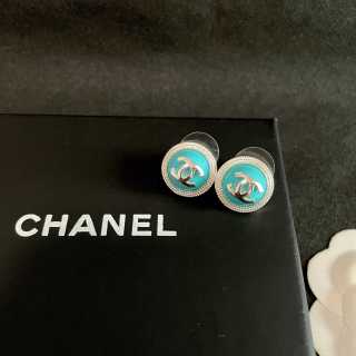 Chanel Turquoise Enamel Disc Stud Earrings