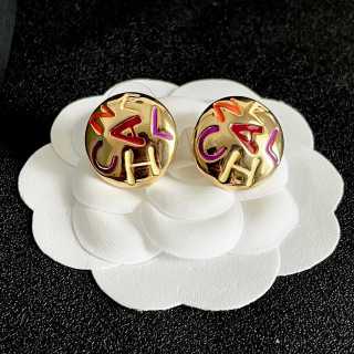 Chanel Colorful Letter Disc Stud Earrings
