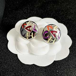 Chanel Colorful Letter Disc Stud Earrings