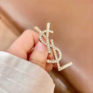 YSL Cassandre Crystal Monogram Brooch