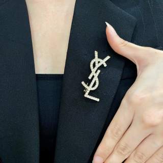 YSL Cassandre Crystal Monogram Brooch