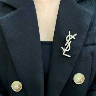YSL Cassandre Crystal Monogram Brooch