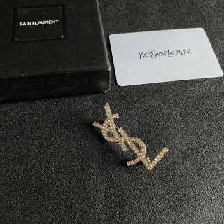 YSL Cassandre Crystal Monogram Brooch