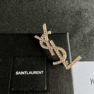 YSL Cassandre Crystal Monogram Brooch