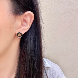 Gucci GG Black Enamel Gold Stud Earrings