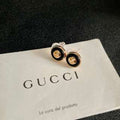 Gucci GG Black Enamel Gold Stud Earrings
