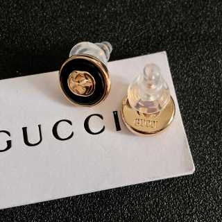 Gucci GG Black Enamel Gold Stud Earrings