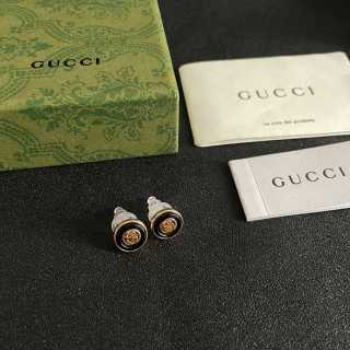 Gucci GG Black Enamel Gold Stud Earrings