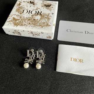 Dior Evelyne Crystal Letter Pearl Bow Stud Earrings