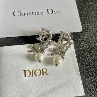 Dior Evelyne Crystal Letter Pearl Bow Stud Earrings