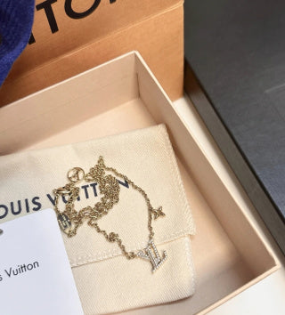 Louis Vuitton Crystal LV Initial Pendant Necklace