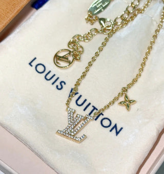 Louis Vuitton Crystal LV Initial Pendant Necklace