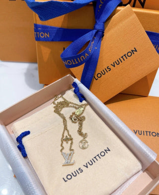 Louis Vuitton Crystal LV Initial Pendant Necklace