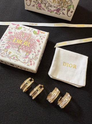 Dior Oblique Crystal Hoop Stud Earrings
